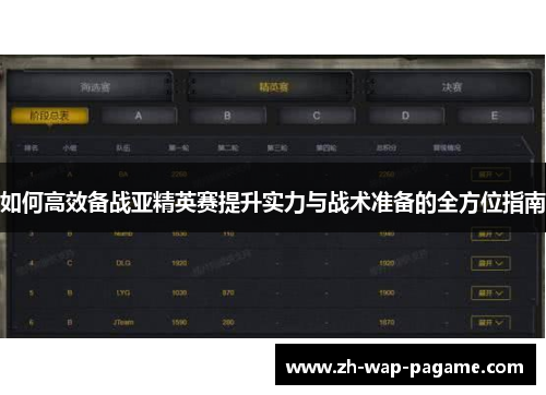 如何高效备战亚精英赛提升实力与战术准备的全方位指南