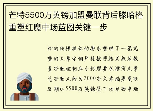 芒特5500万英镑加盟曼联背后滕哈格重塑红魔中场蓝图关键一步 芒特5500万英镑加盟曼联背后滕哈格重塑红魔中场蓝图关键一步